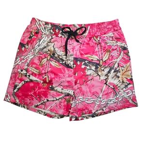 BabeWear Pink Camouflage Men's Shorts Large Hand Painted White Chain Link